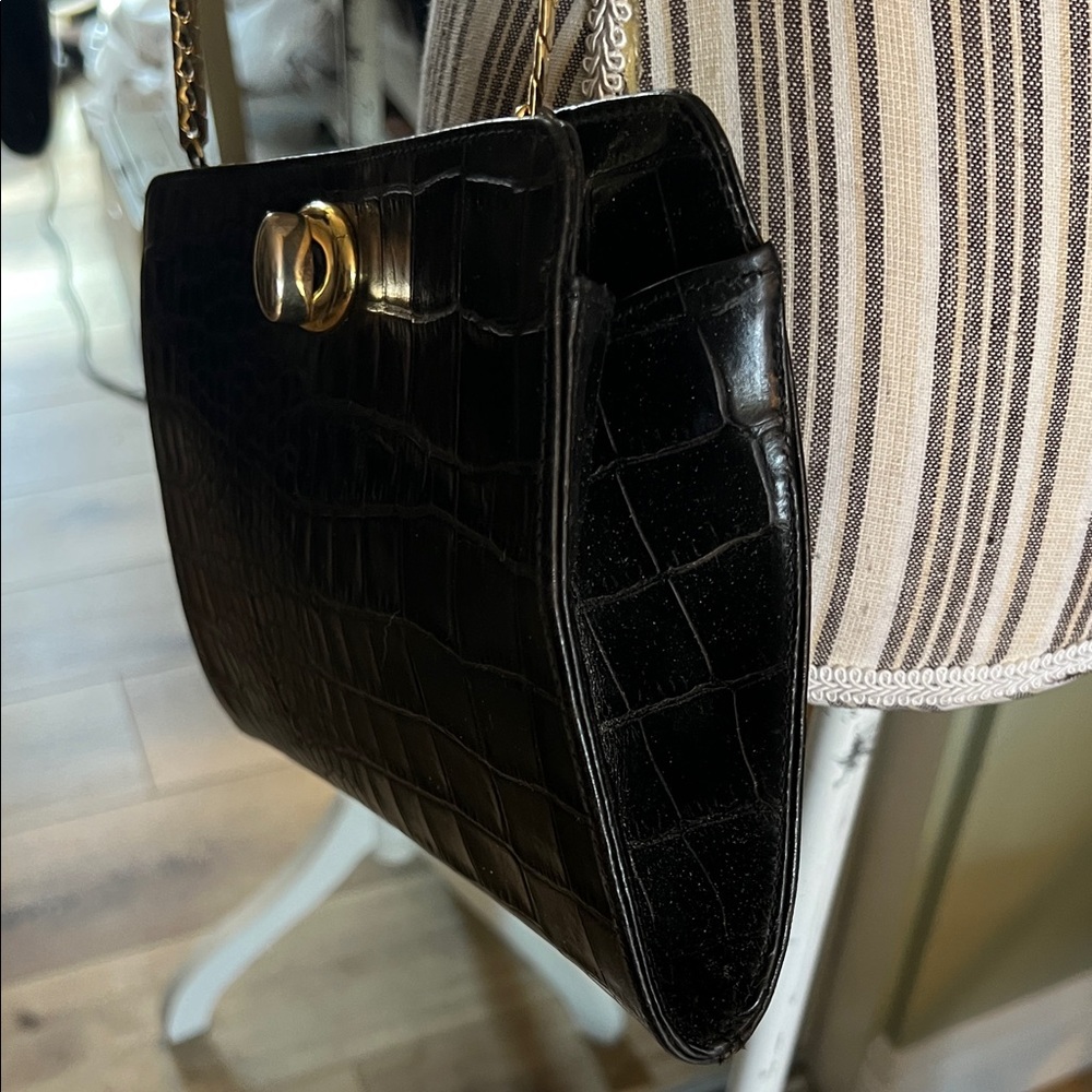 🛑 1 hour sale. Antonio Scebi Genuine Leather Black Crocodile Embossed Bag - Picture 5 of 10